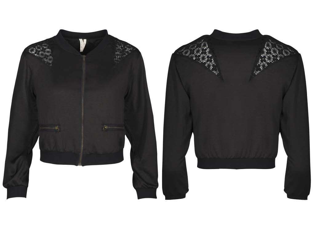 Gloria black bomber jacket with lace detail from AYiYA